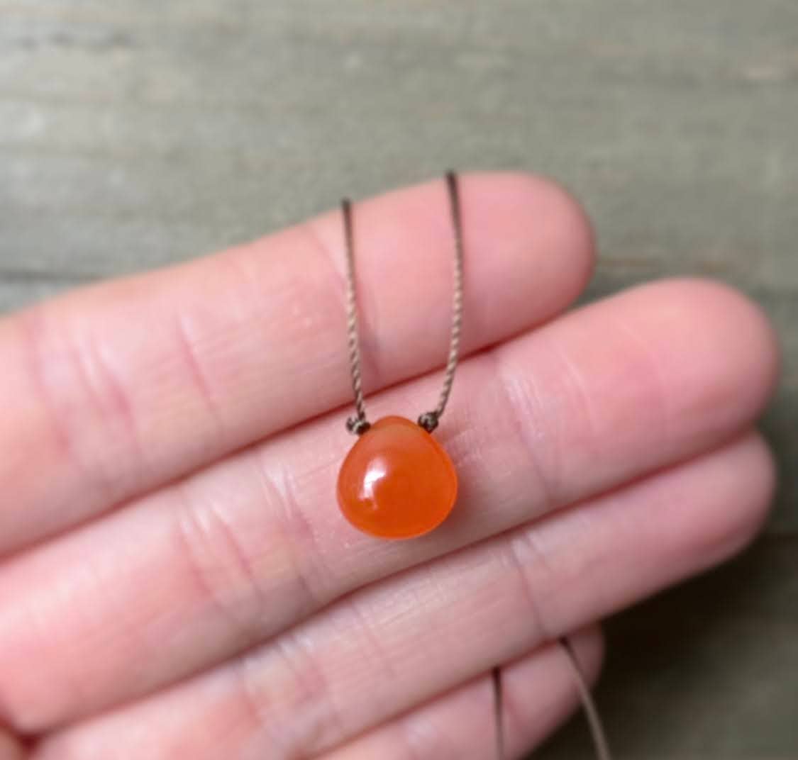 Carnelian Smooth Teardrop Cord Necklace