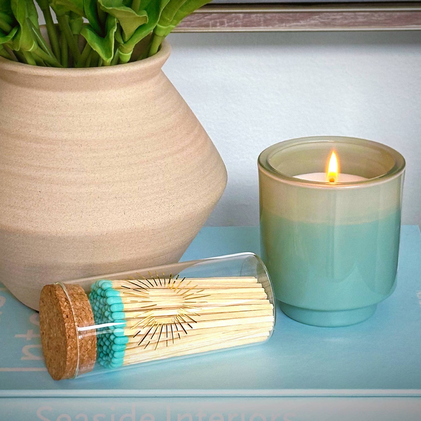 Gold Print with 4" Matches & Lg Cork Top Jar