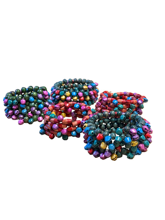 Wood Bead Bell Bangle Bracelets