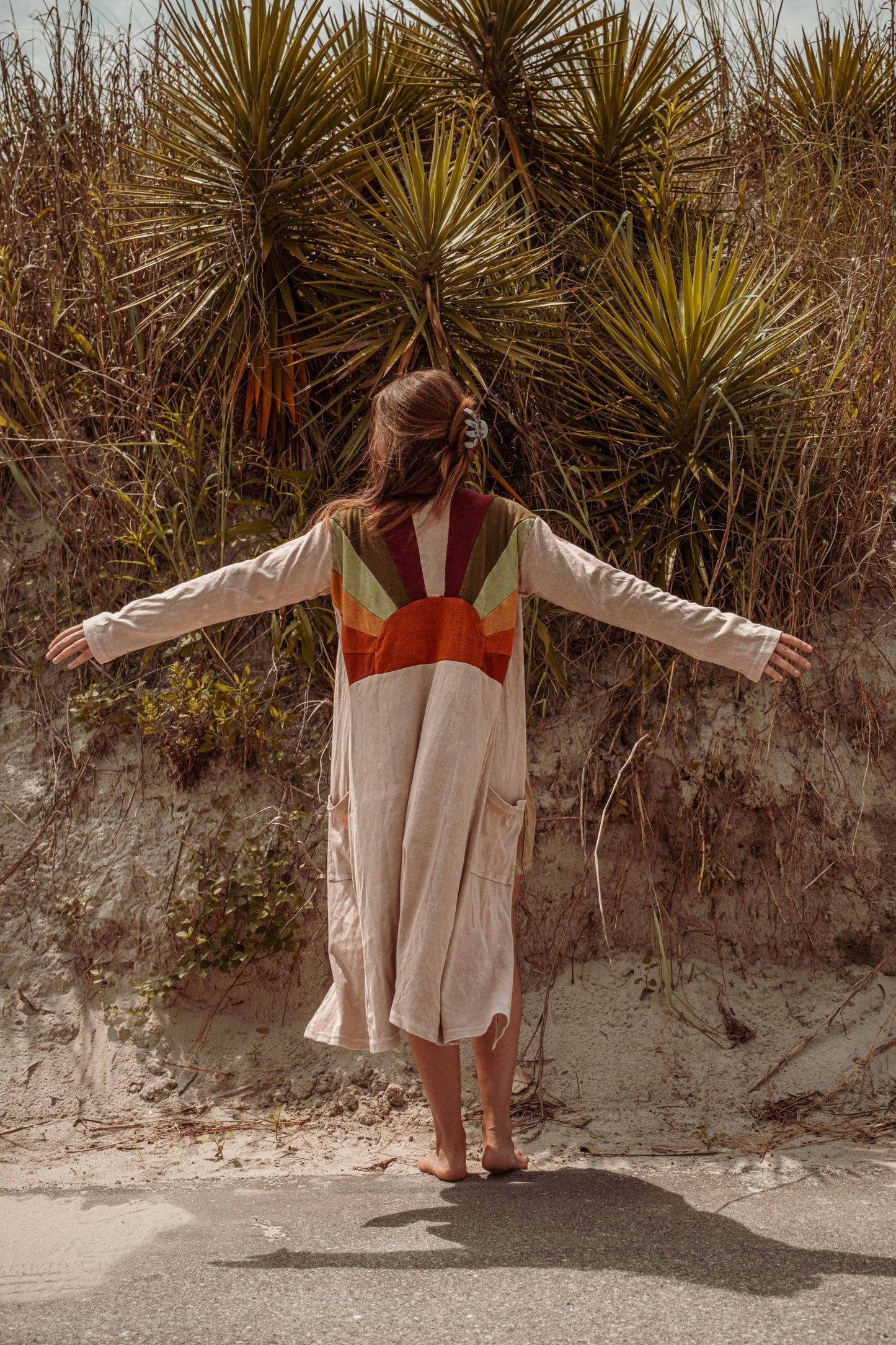 Sun Ray Cardigan, Cotton Earthy Hippie Boho Style Duster: Earthy / Medium