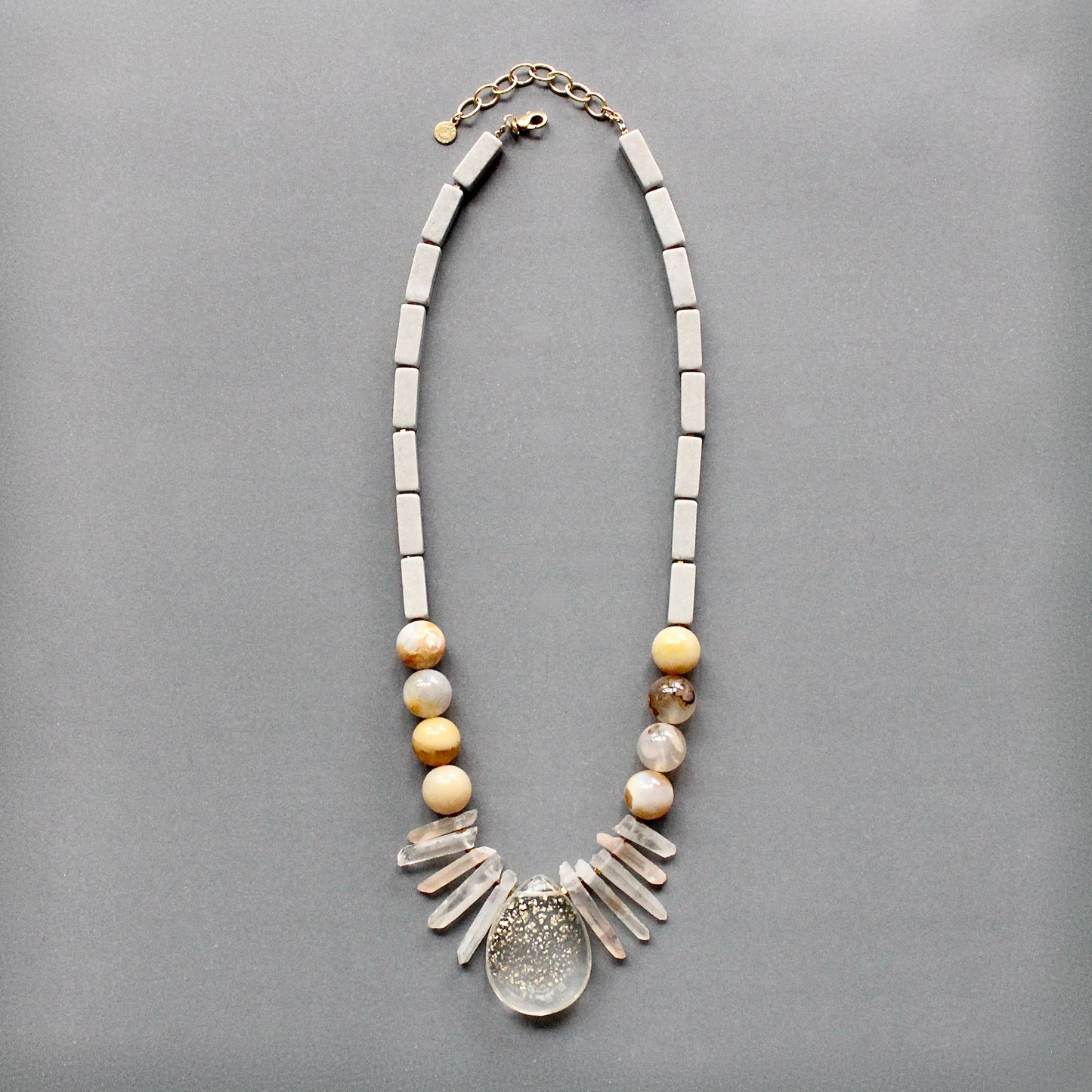 Quartz and yellow agate pendant necklace