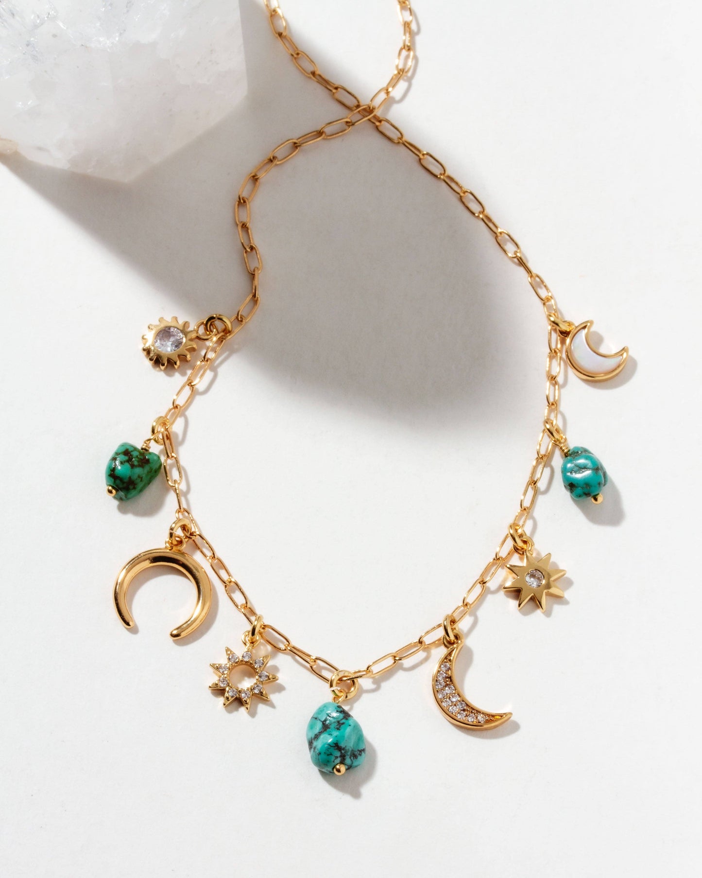 Desert Moon Turquoise Charm Necklace - Gold