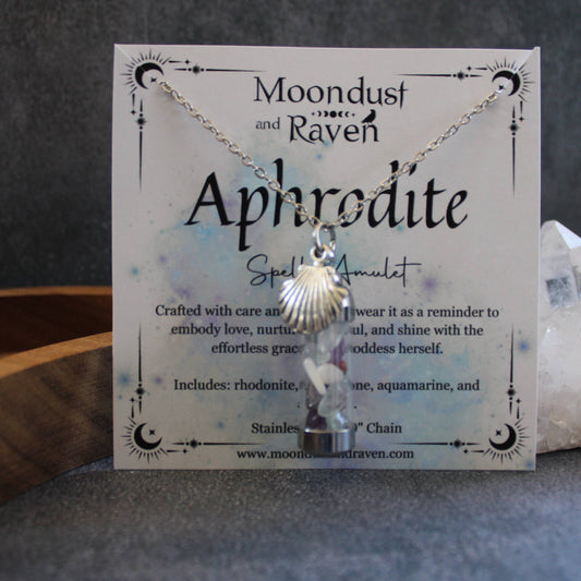 Aphrodite Spell Jar Amulet Necklace, Witchy Crystal Jewelry
