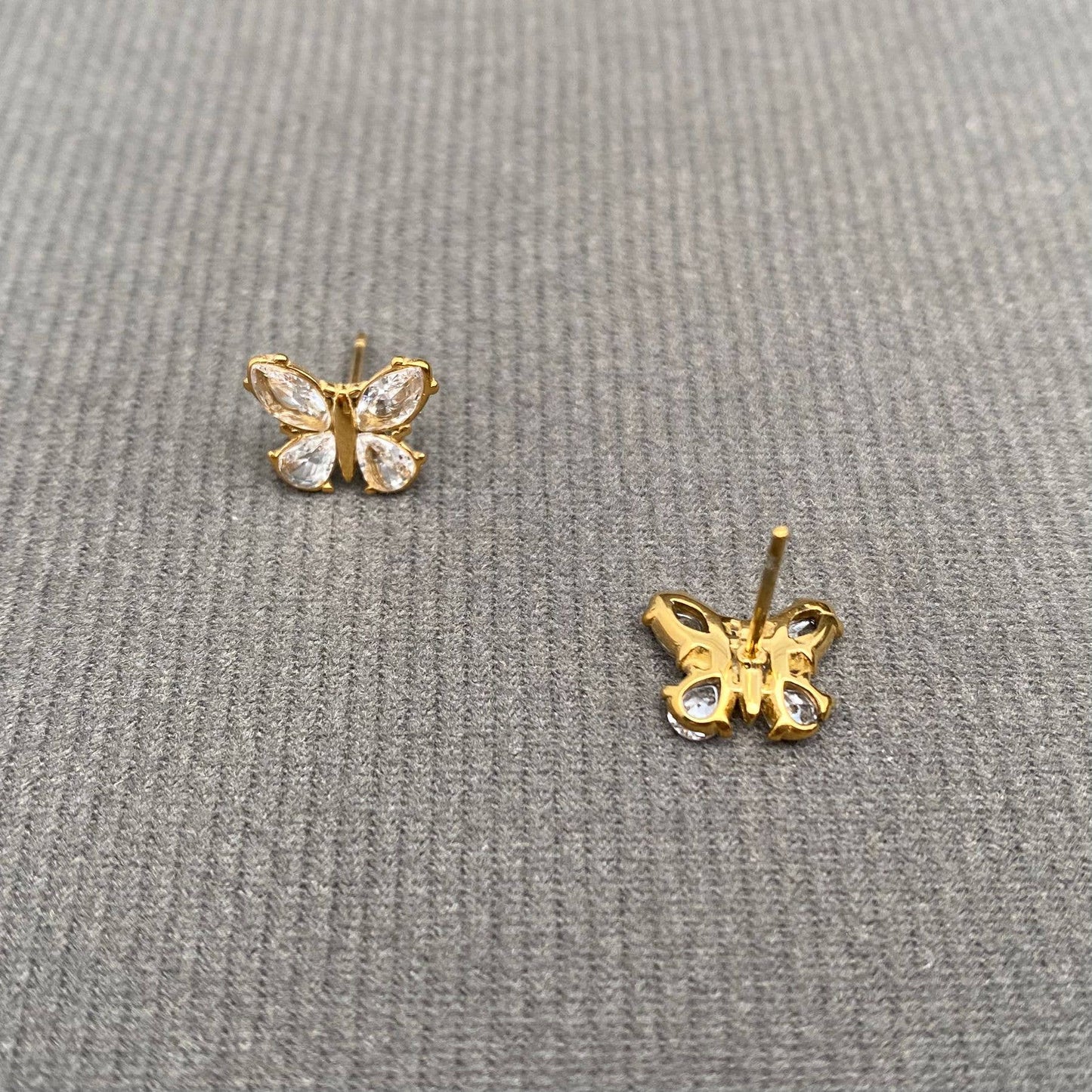 Zircon Inlaid Butterfly 18K Golden S.Steel Stud Earrings