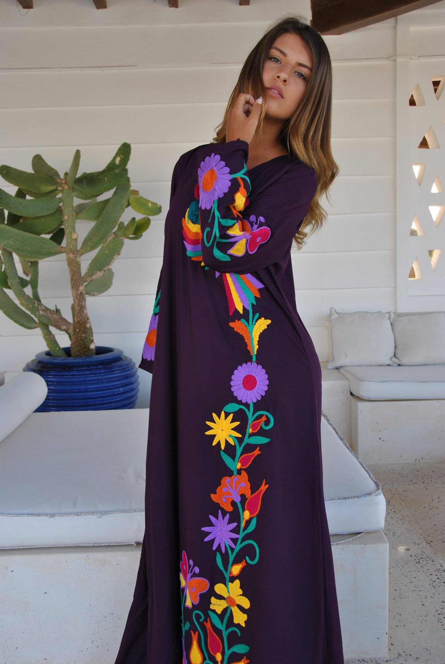 Purple peacock embroidered Caftan, caftans for women, embroidered Caftan dress, Caftan maxi dress, Caftans for women, cotton Caftans: S