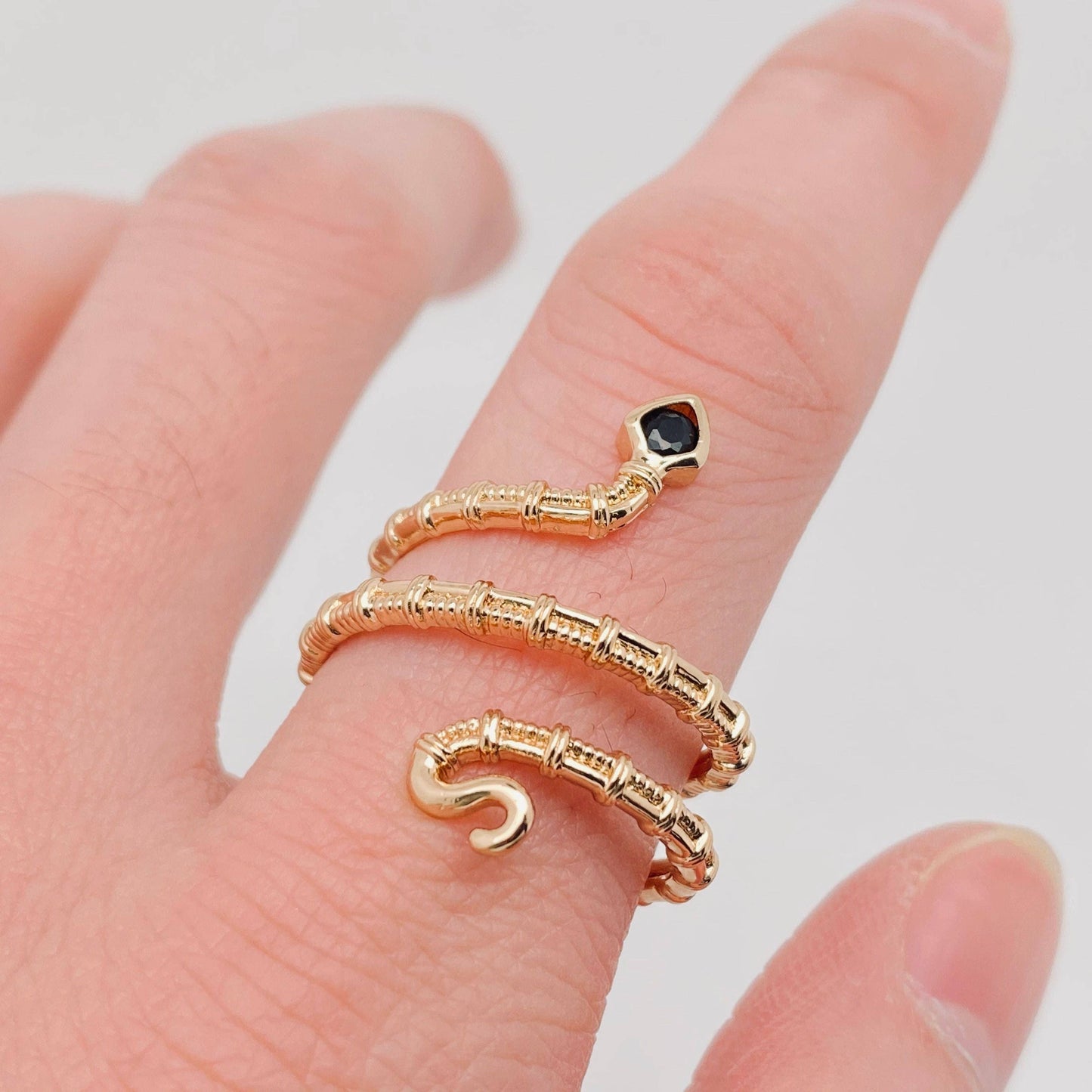 Copper Microinlaid Cubic Zirconia Snake Ring