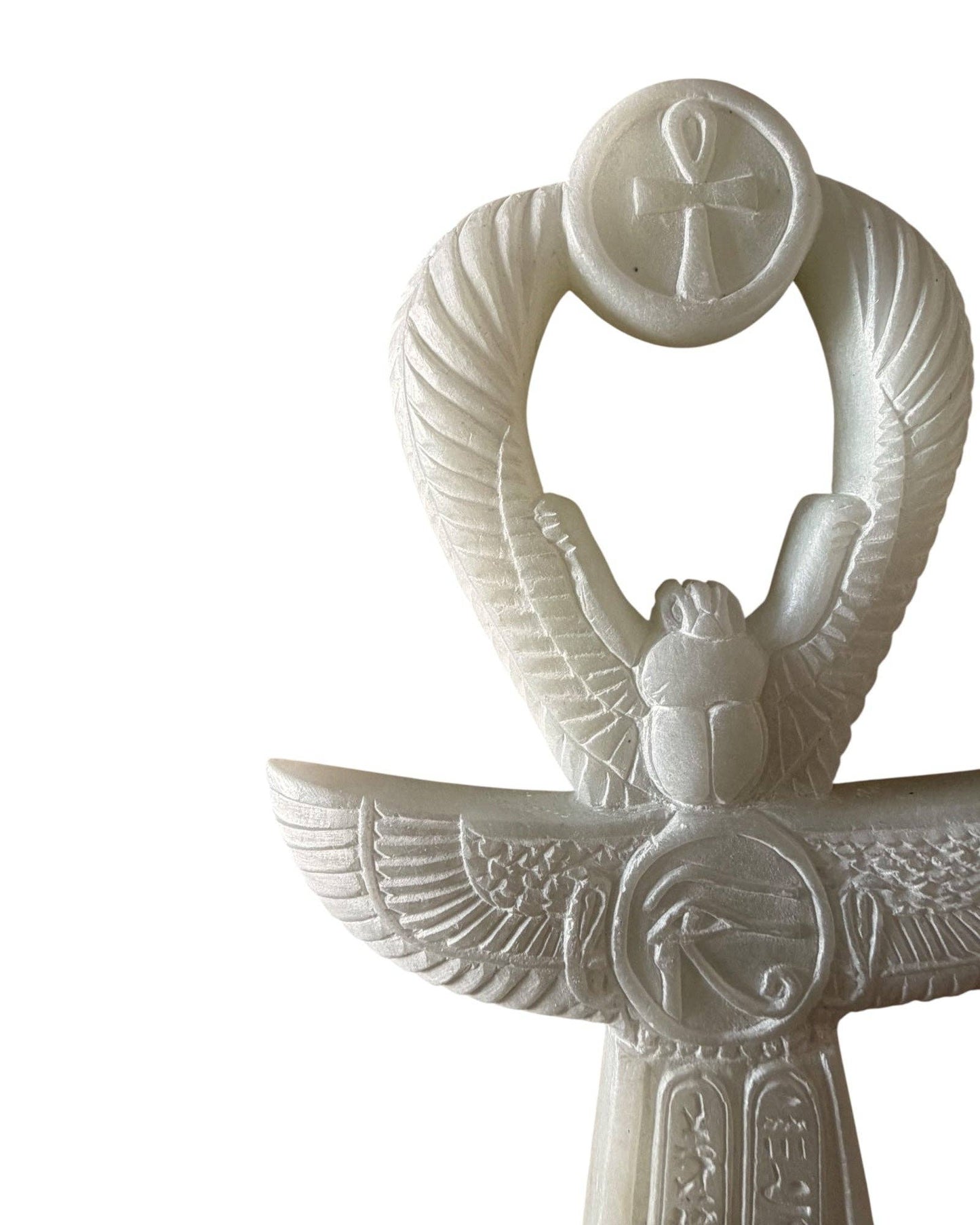 Ankh - Key of Life with Wings White Alabaster
