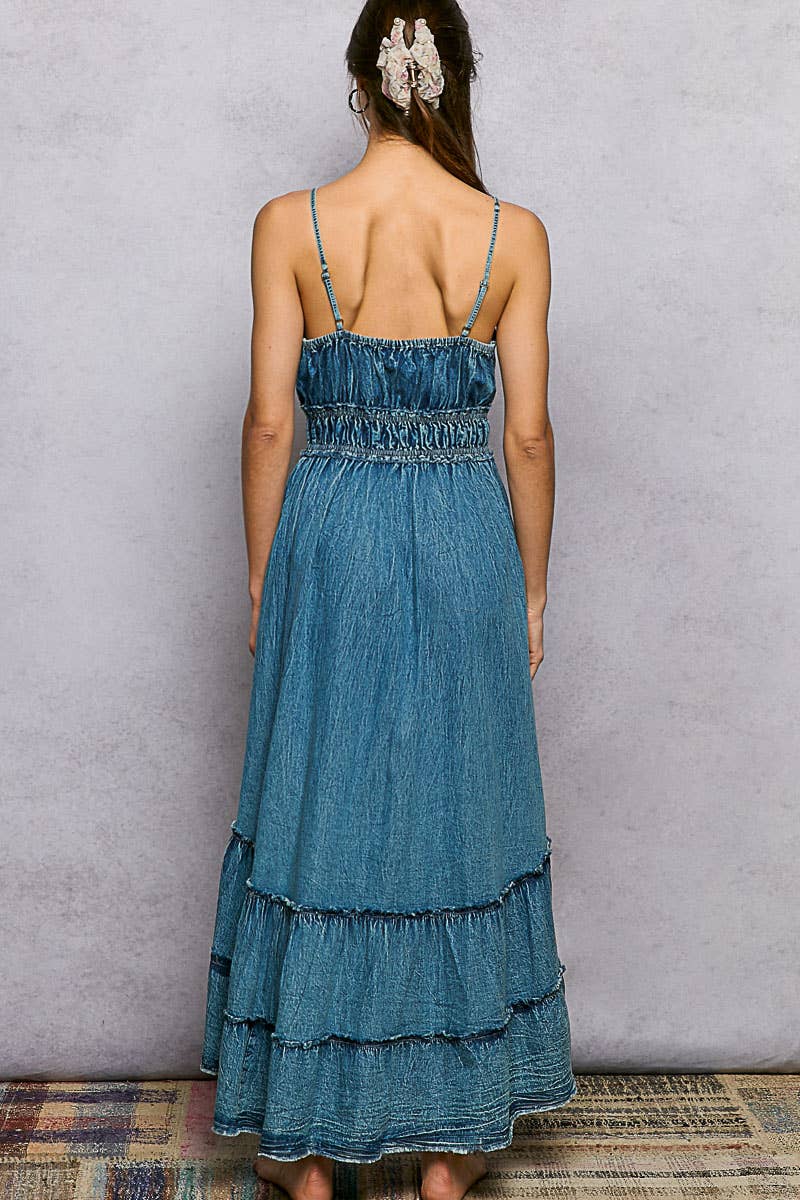 V-Neck Sleeveless Embroidery Tiered Cotton Dress