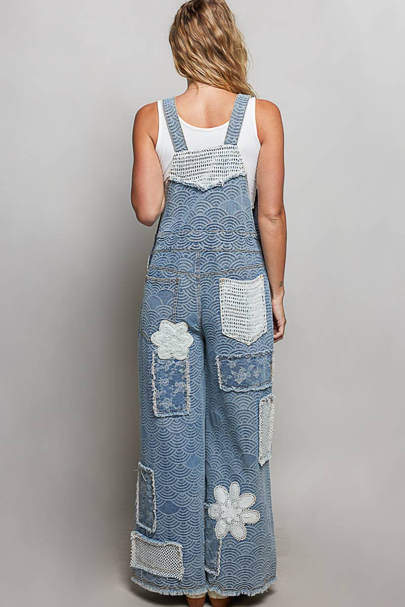 Crochet Contrast Patch Detail Chest Pocket Woven Overalls