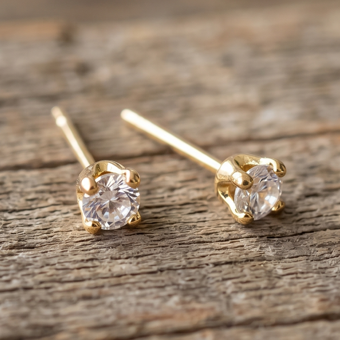Dainty 18k Gold Plated Stud Earrings - Tiny 3mm Cubic Zirconia Piercing Studs