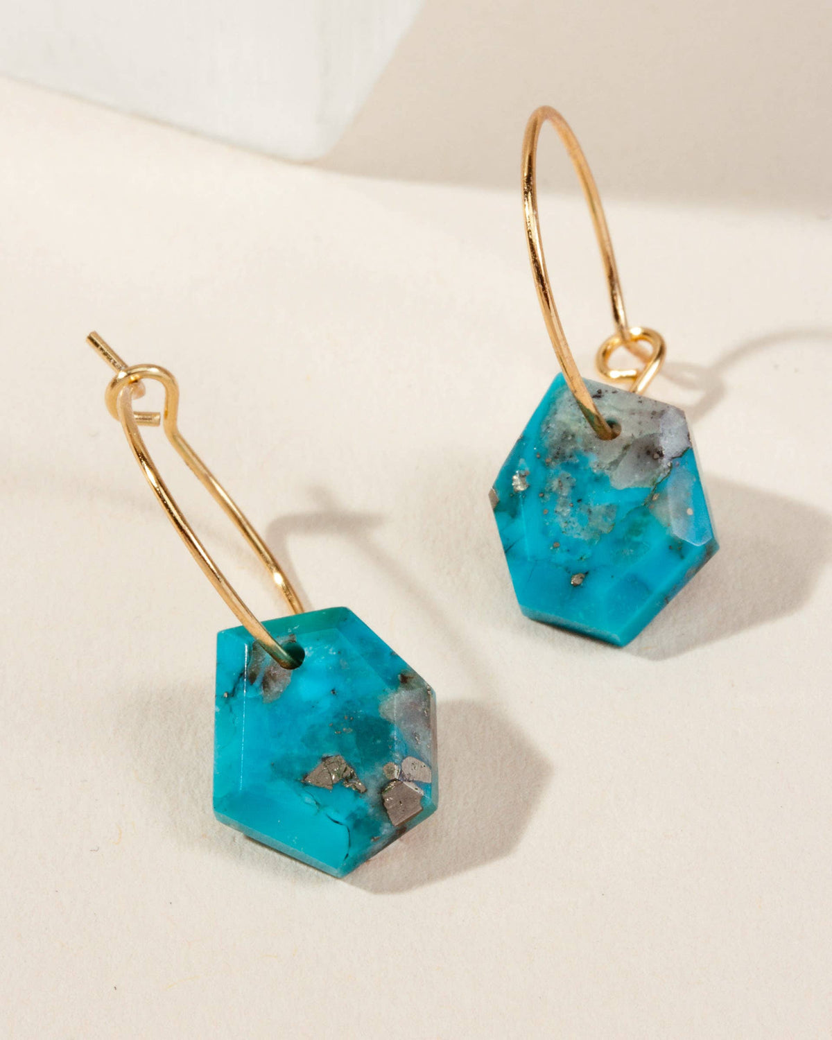 14Kt Sterling Geometry Mini Hoop Earring- Turquoise