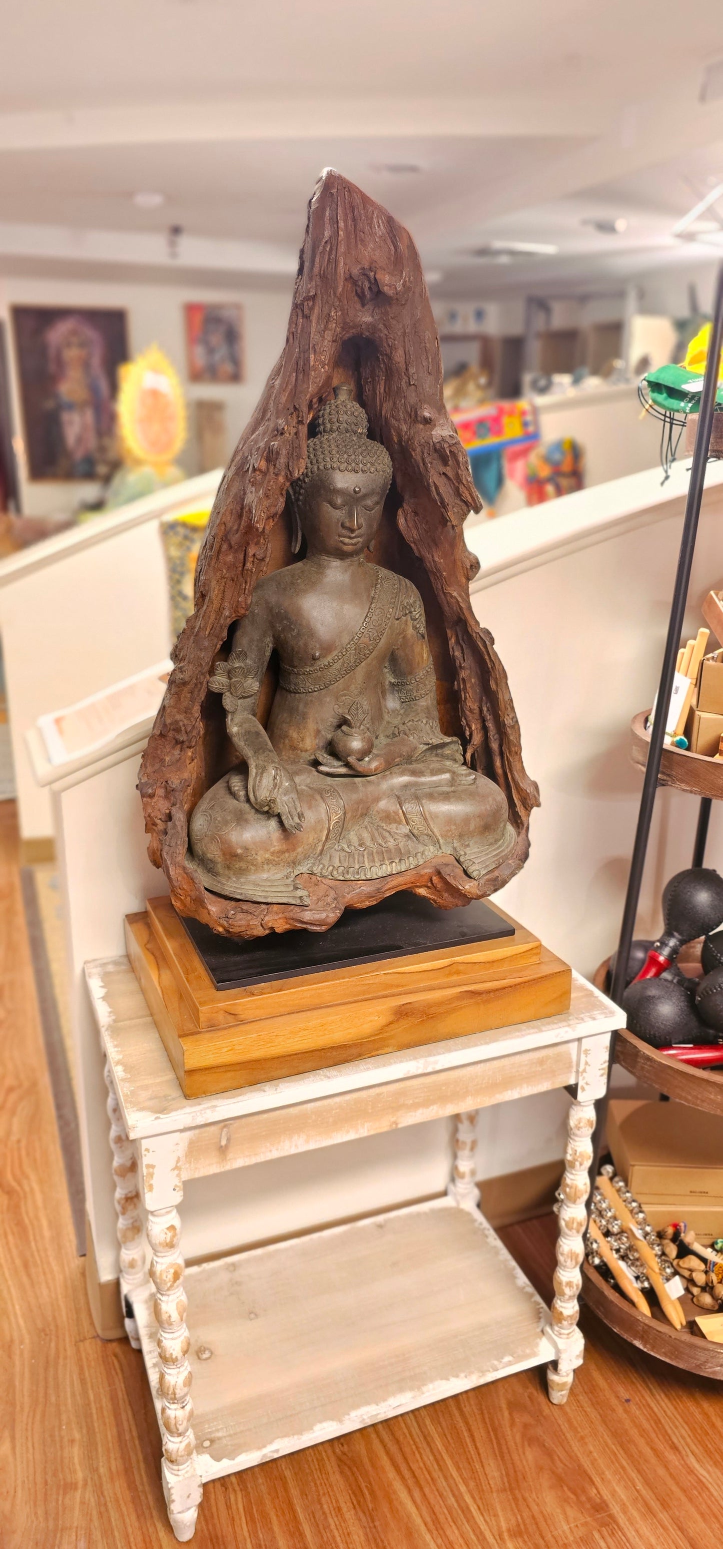 Buddha with Hand Drawn- Bronze Encased in Wood