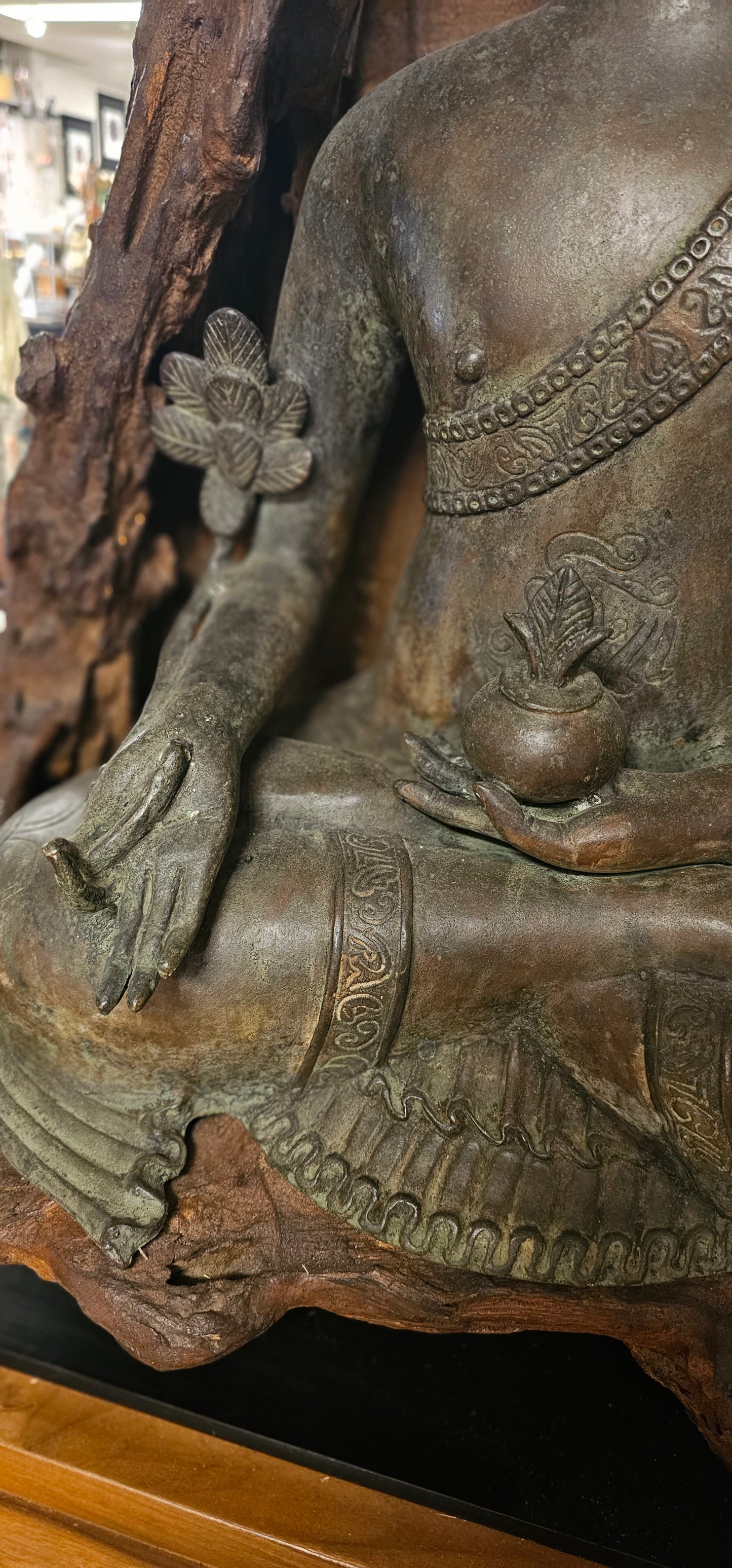 Buddha with Hand Drawn- Bronze Encased in Wood