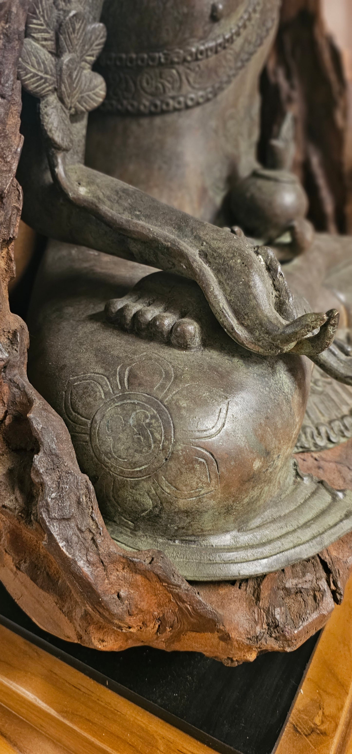 Buddha with Hand Drawn- Bronze Encased in Wood