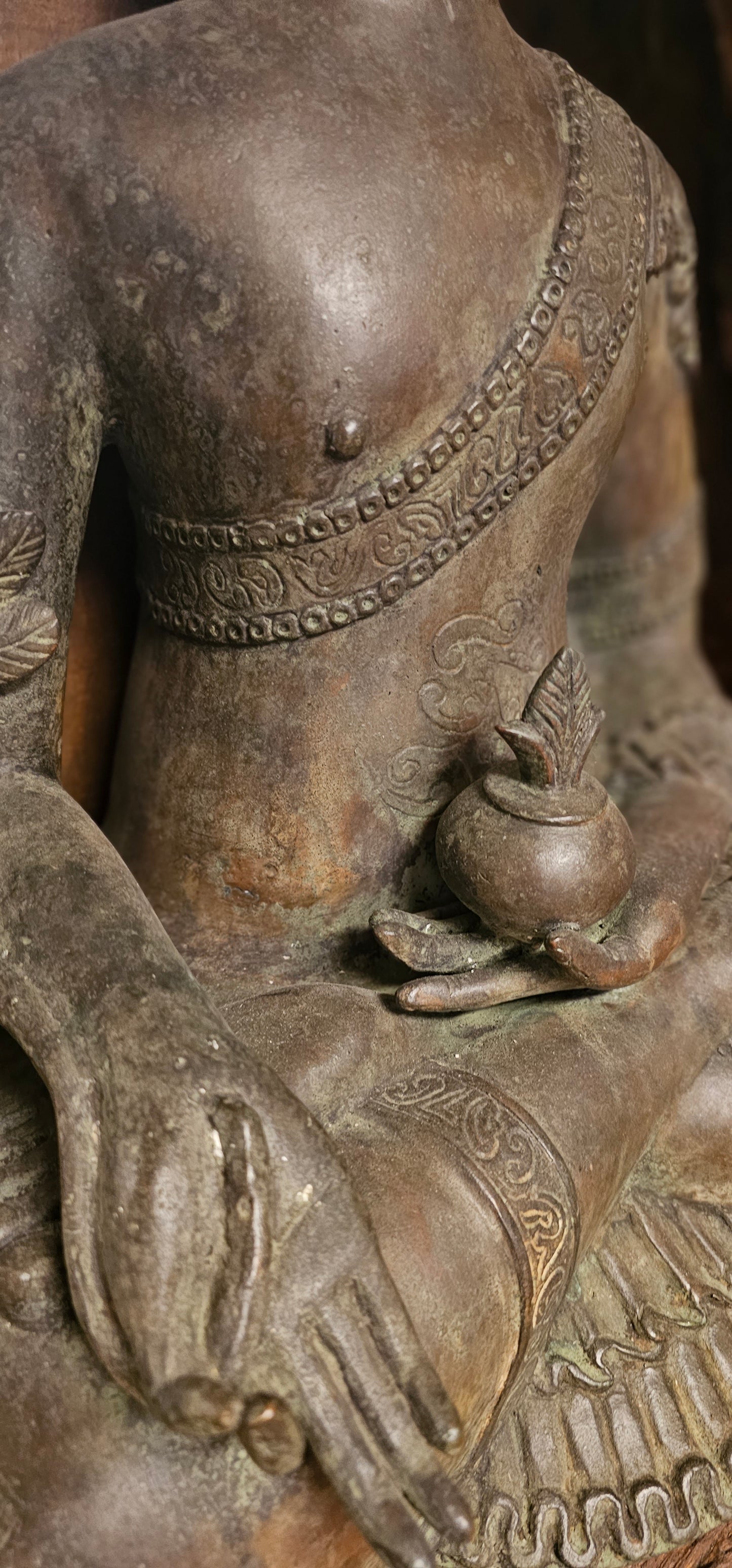 Buddha with Hand Drawn- Bronze Encased in Wood