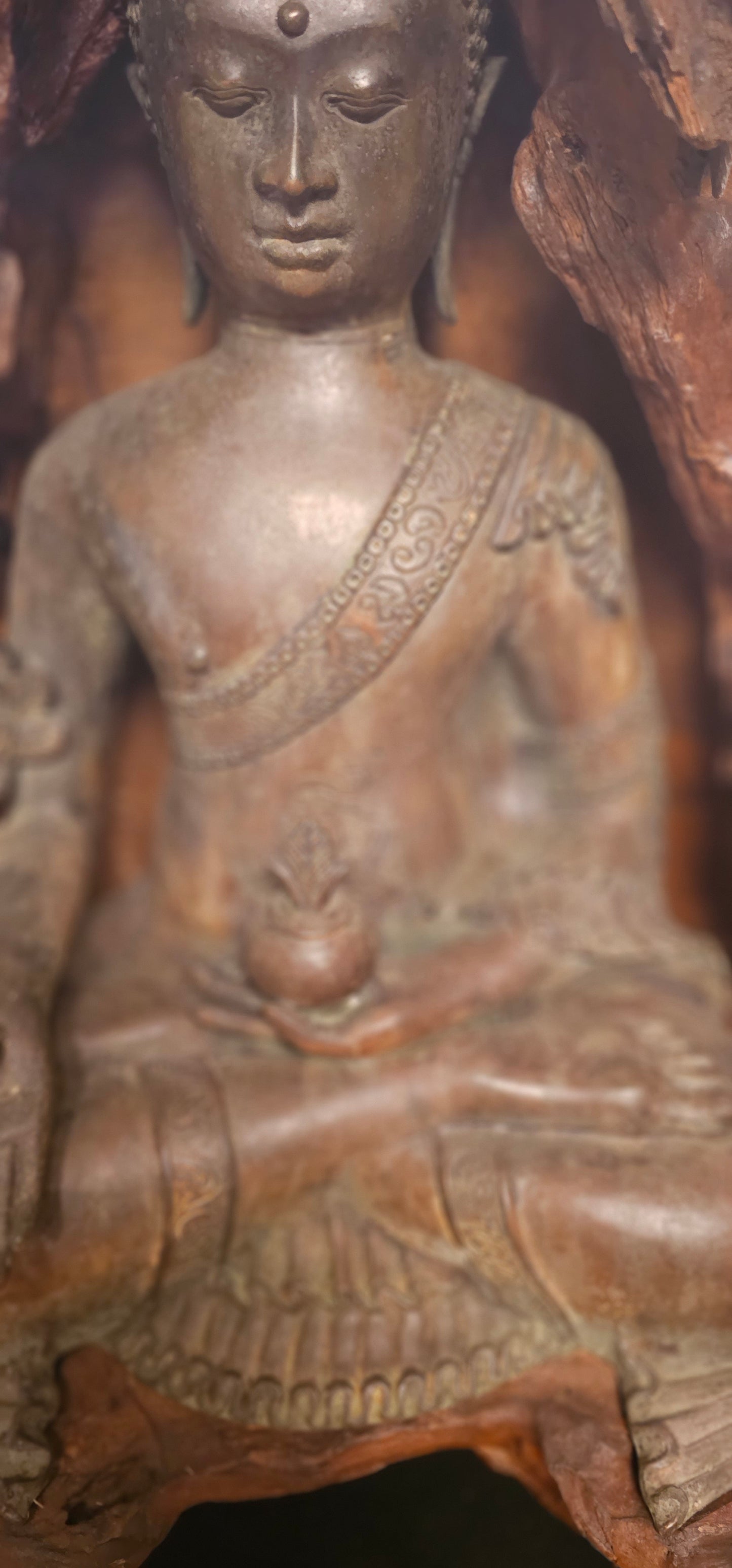 Buddha with Hand Drawn- Bronze Encased in Wood
