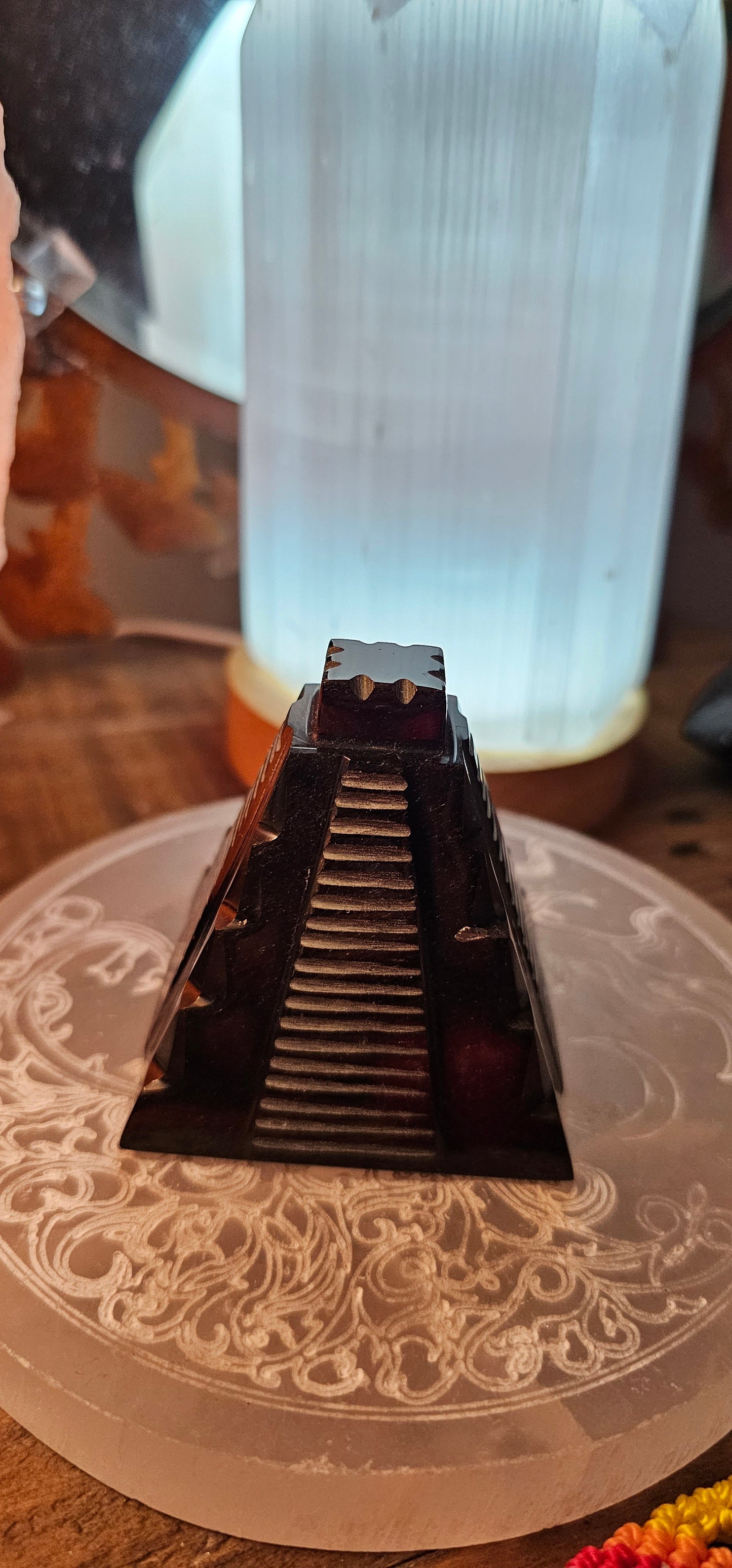 Rainbow Obsidian Mayan Pyramid replica
