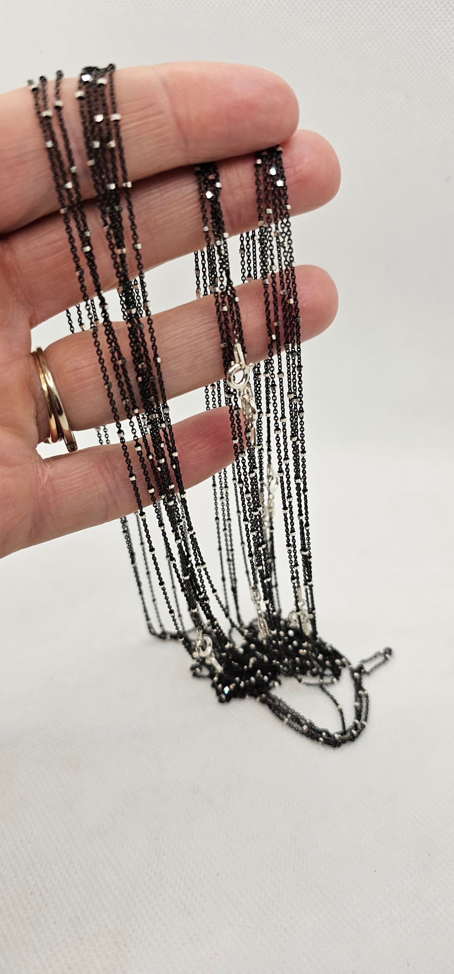 Black & Sterling Silver Speckled Chain- 28 Inches