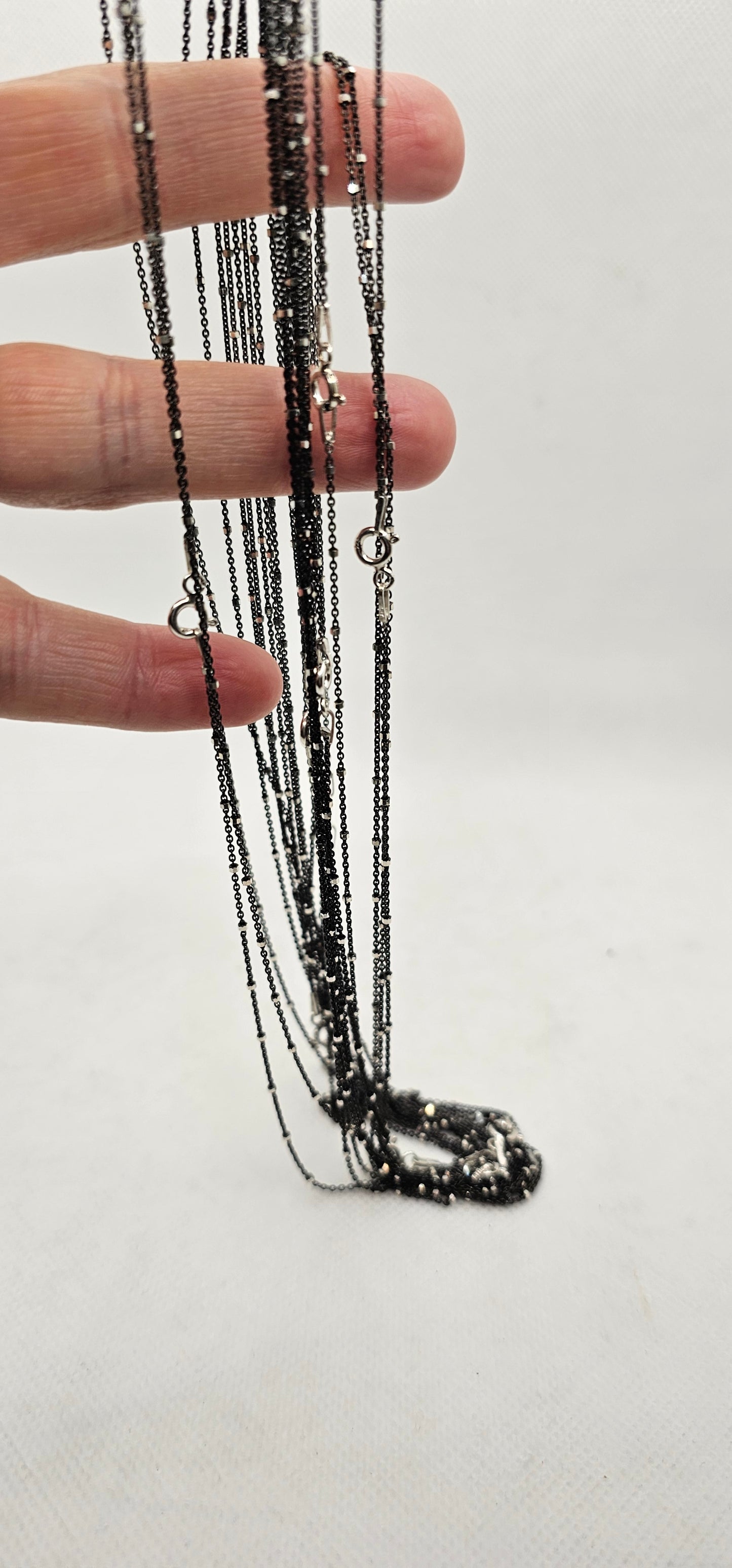 Black & Sterling Silver Speckled Chain- 28 Inches