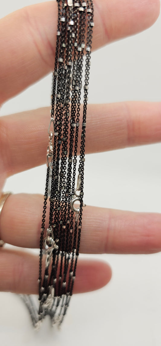 Black & Sterling Silver Speckled Chain- 12-14 Inches