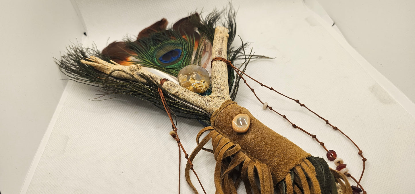 Feather Fan- Empowerment Healing Themed Fan with Peacock Feathers