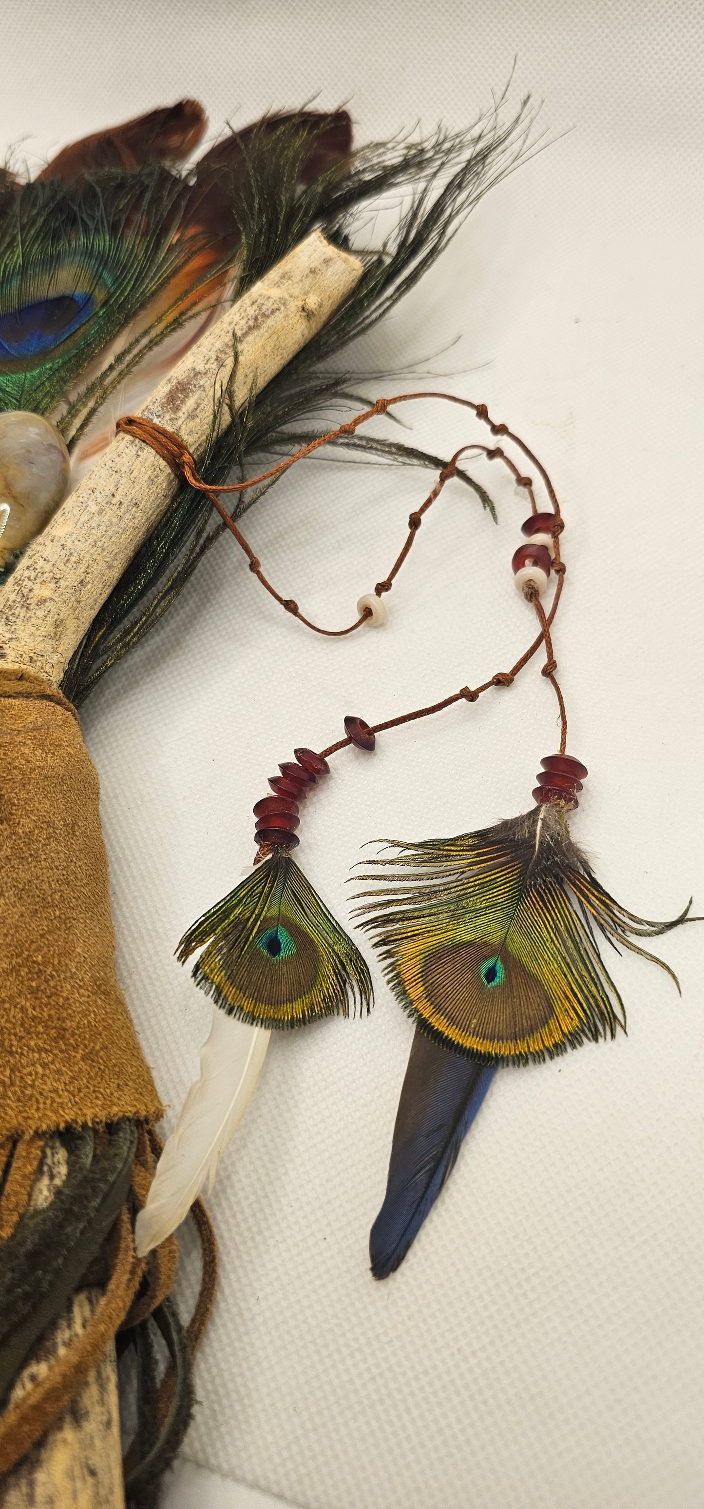 Feather Fan- Empowerment Healing Themed Fan with Peacock Feathers
