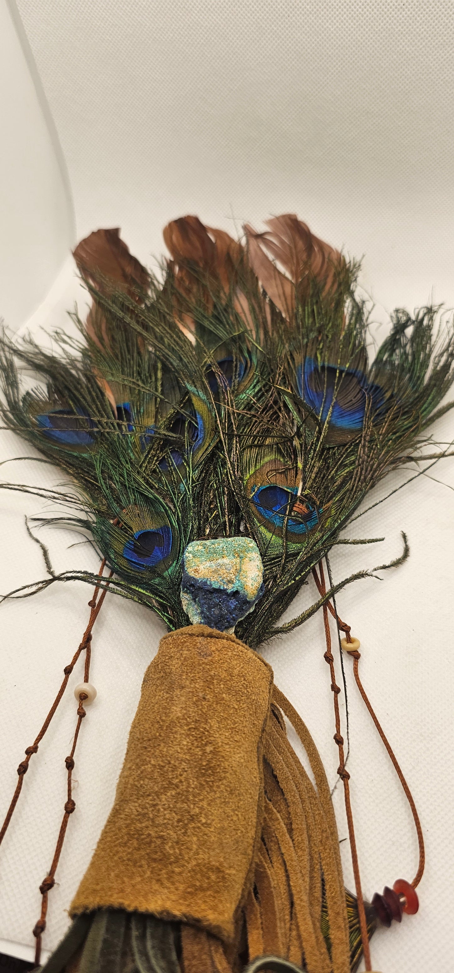 Feather Fan- Empowerment Healing Themed Fan with Peacock Feathers