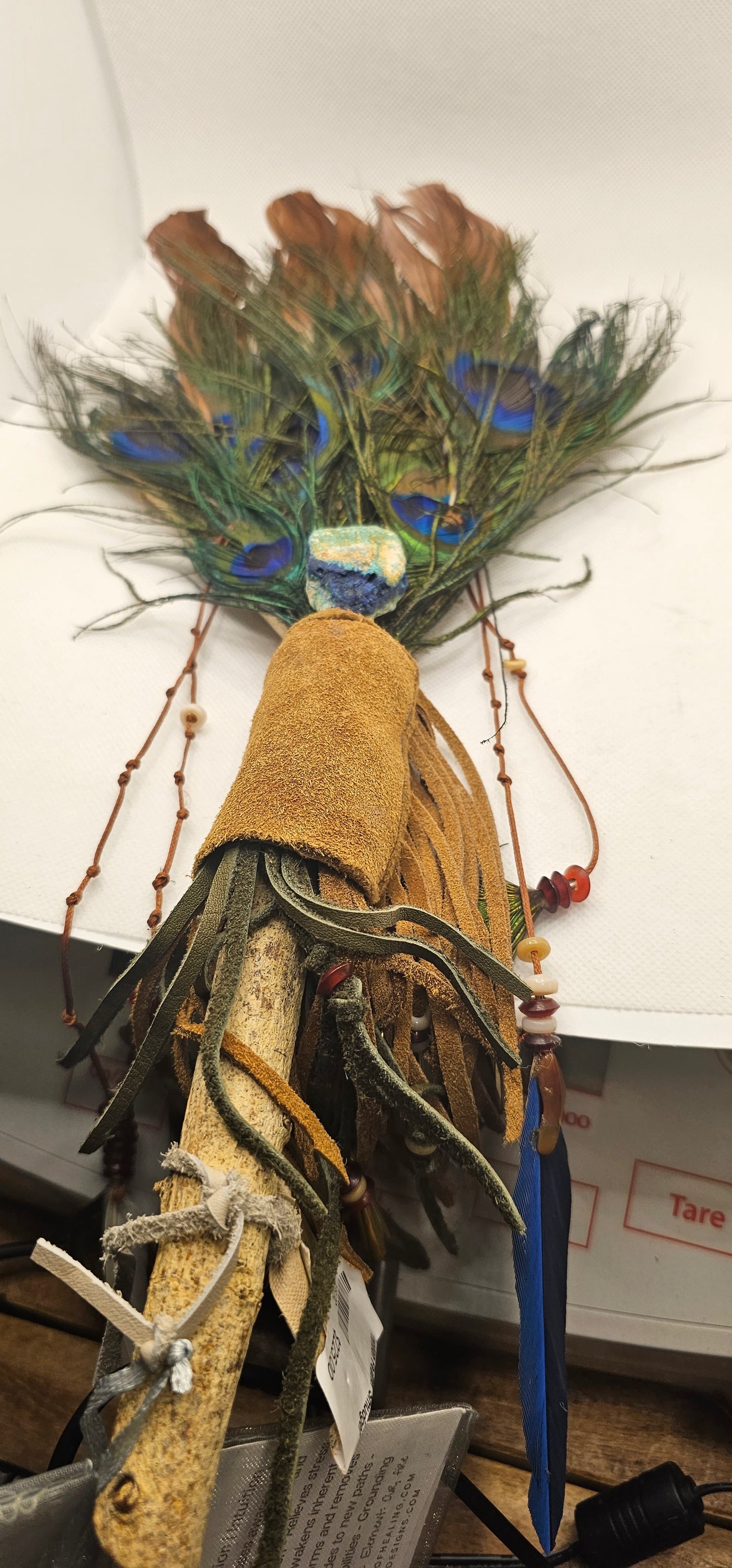 Feather Fan- Empowerment Healing Themed Fan with Peacock Feathers