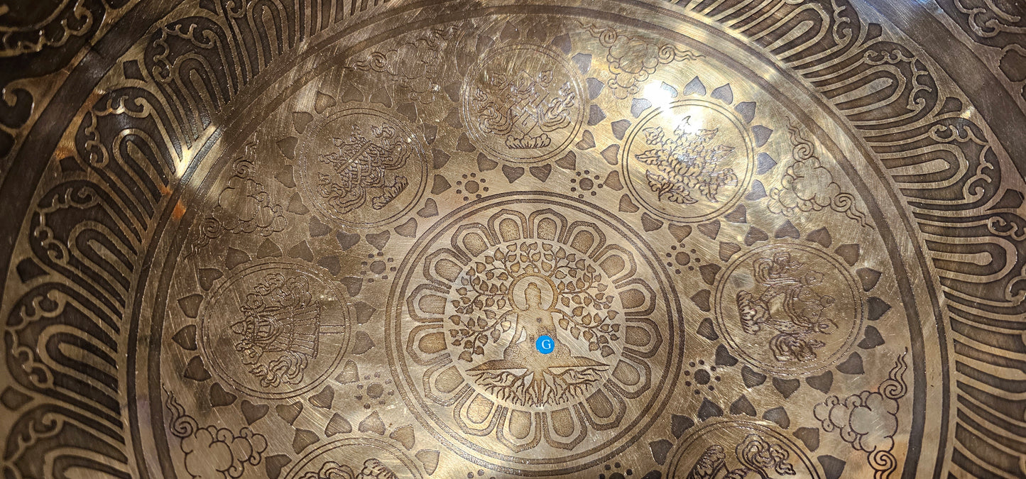 Tibetan Bowl Etched with Tree of Life 11" Note G