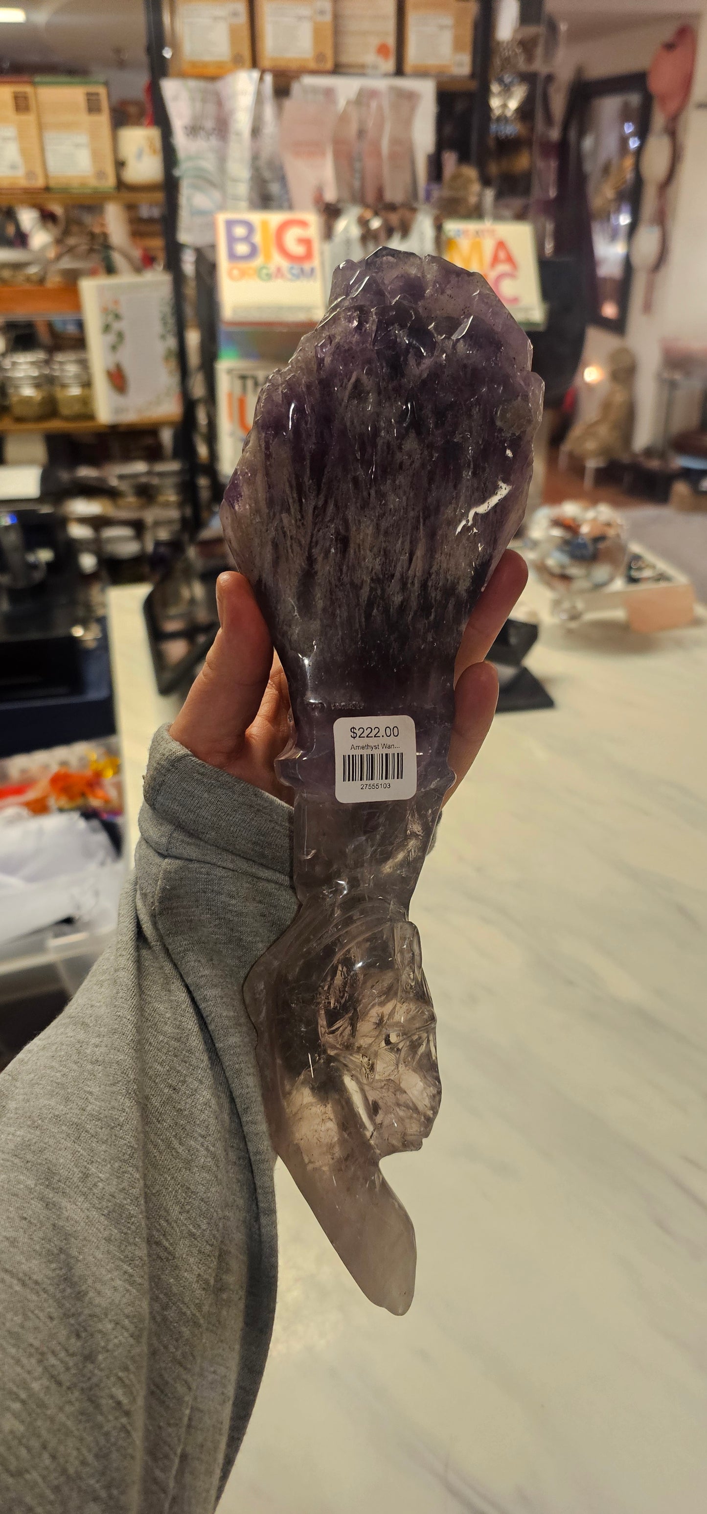 Amethyst Wand with Skull Carving