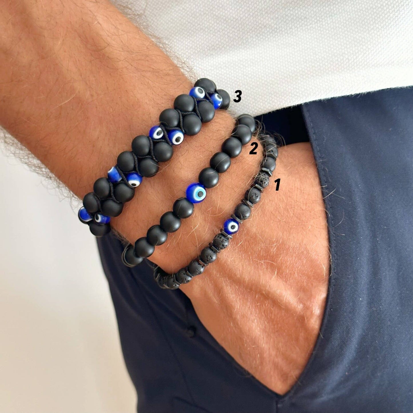Onyx Bracelet with Evil Eye, Men Bracelet: Style 1