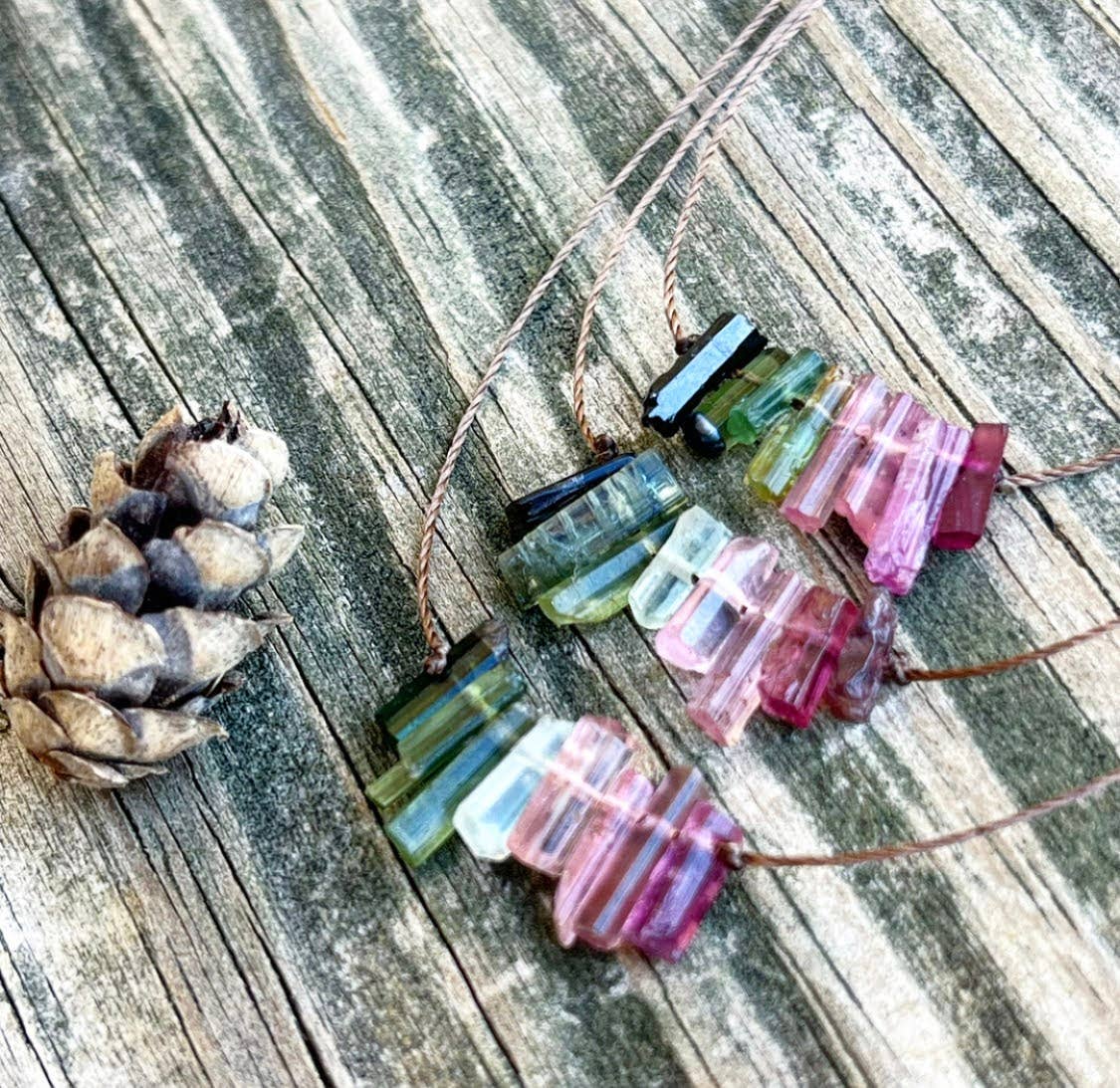 Multi Tourmaline Stick Bar Necklace: 18" or 20"