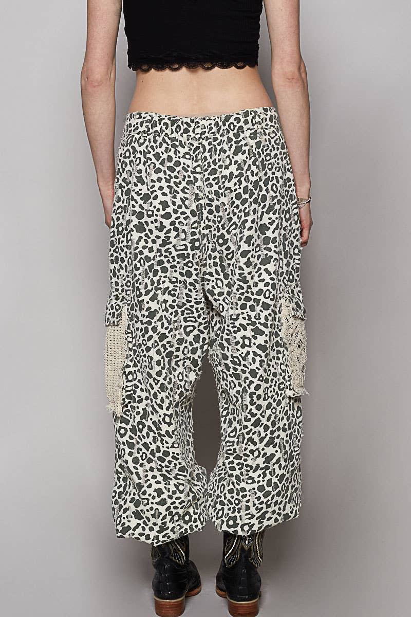 Vintage Wash Crochet Patches Distress Jogger Pants CAMO