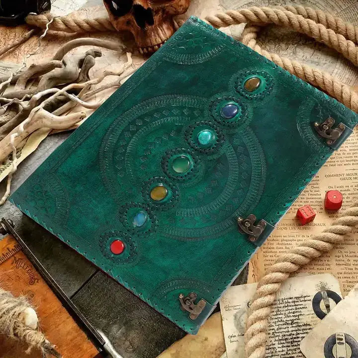 Tuzech Handmade Vintage Seven Chakra Stone Embossed Diary