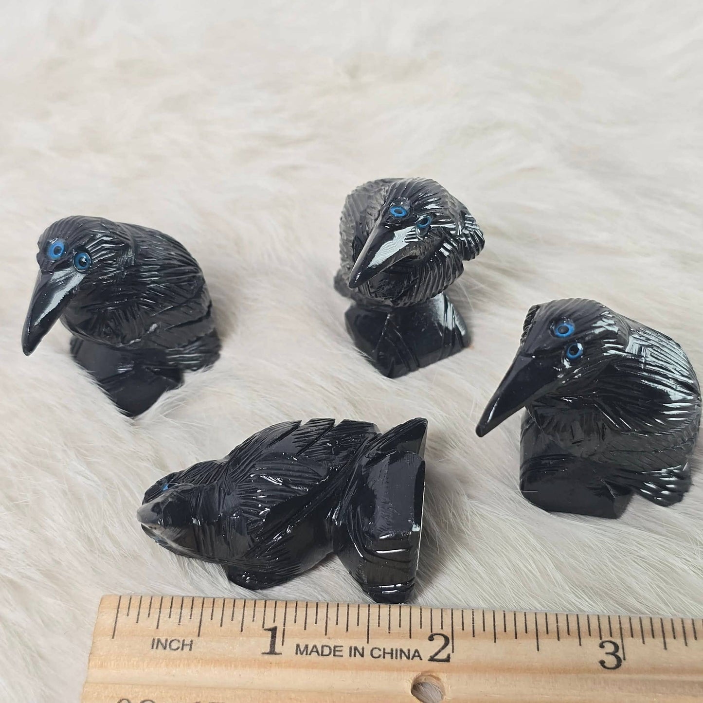 3 Eyed Onyx Ravens ~ Crystal Animal Carvings ~ Minerals
