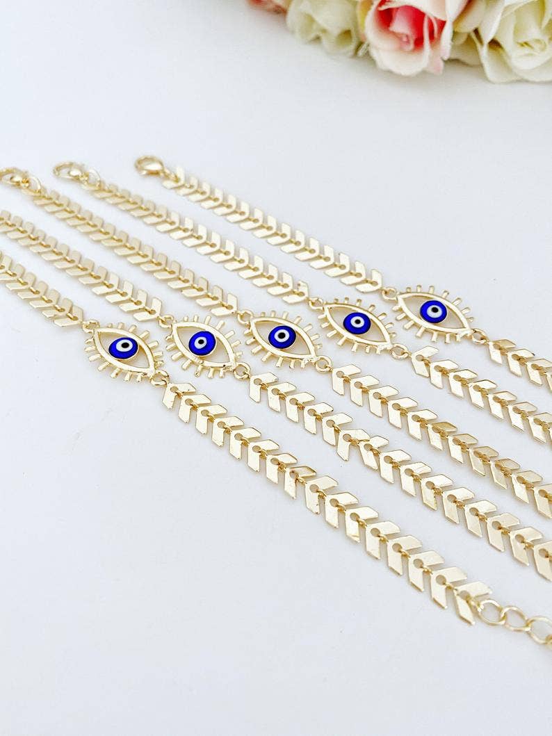 Blue Evil Eye Gold Chain Bracelet