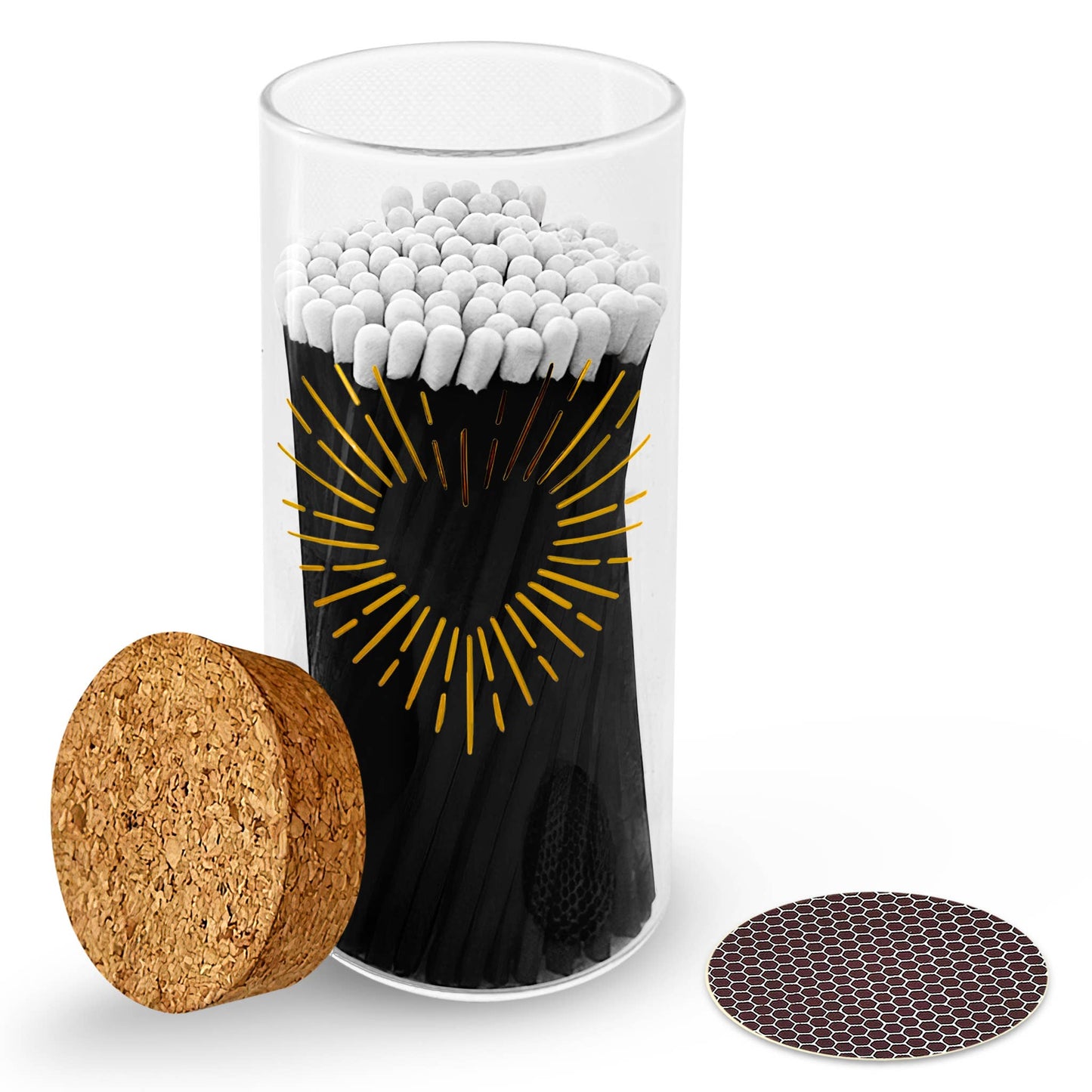 Gold Print with 4" Matches & Lg Cork Top Jar