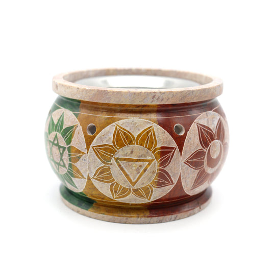 Soapstone Charcoal Burner - Multi Color 7 Chakras