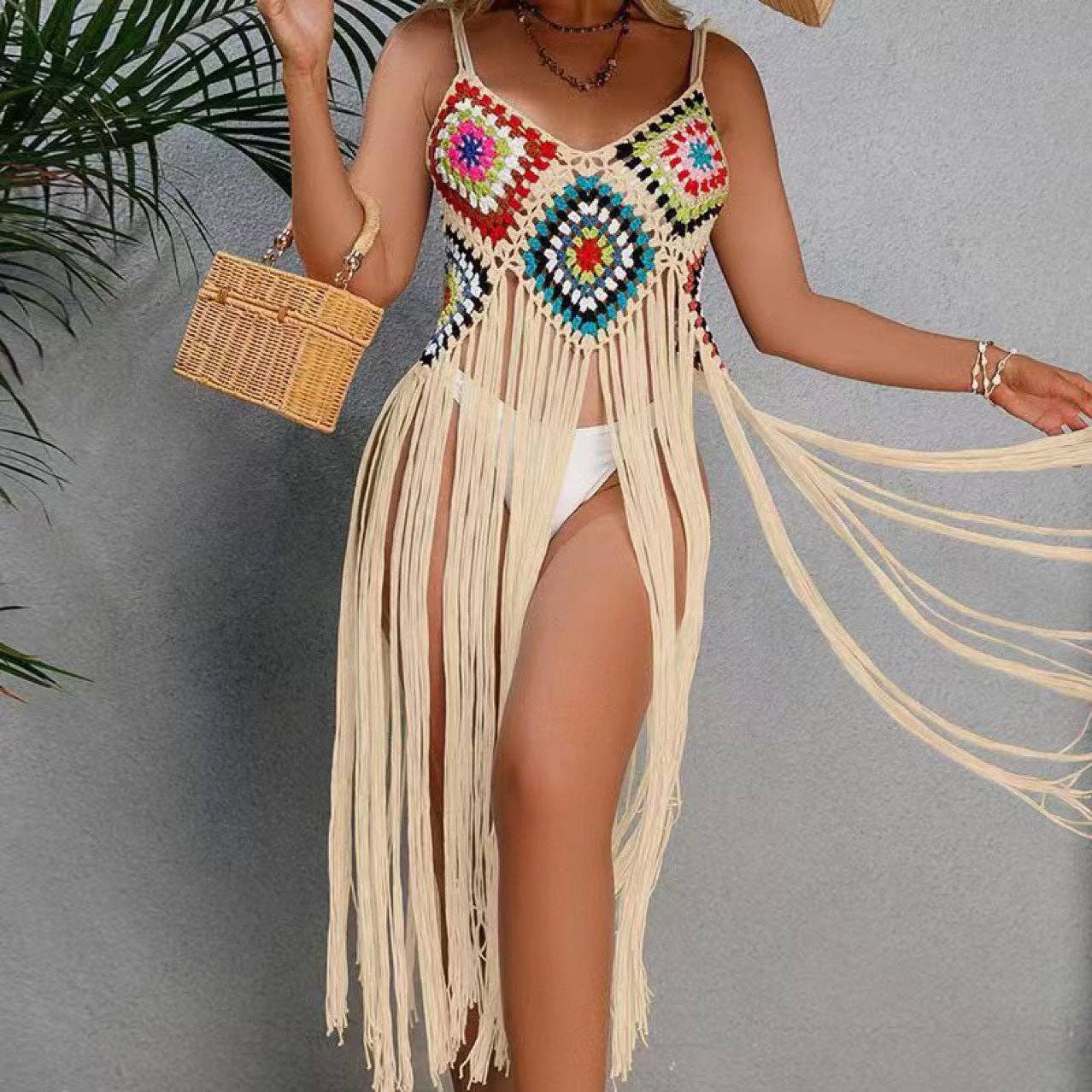 Crochet Tassel Midi Dress: BLACK / AVERAGE