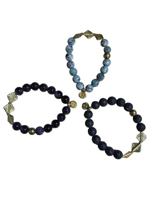 Stone Bracelet with Three Diamond and Sun Charm