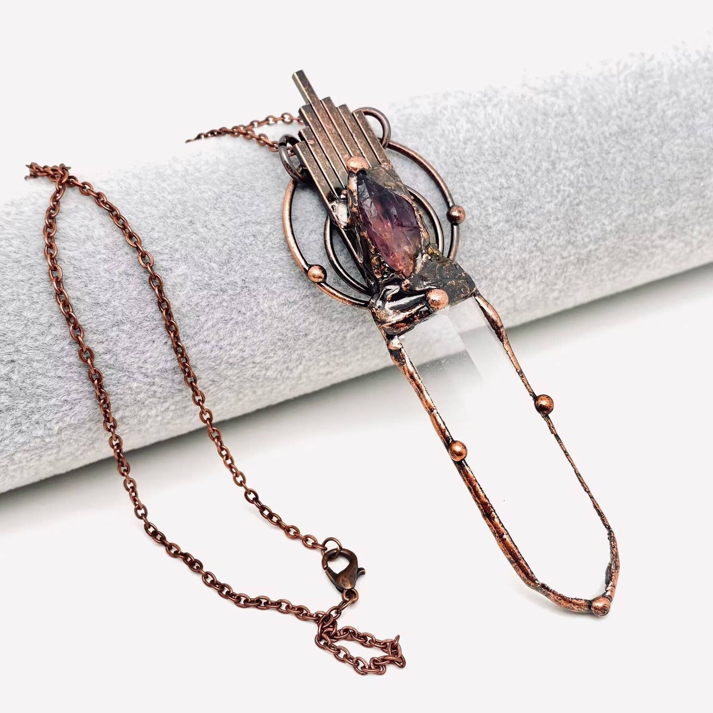 Vintage Sword Shaped Stone Crystal Pendant Necklace