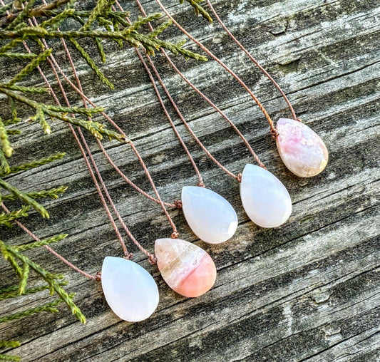 Pink Opal Faceted Teardrop Necklace