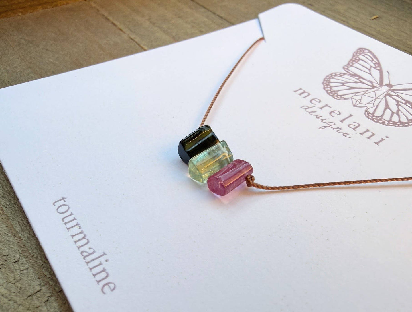 Multi Tourmaline Smooth Stick Bar Cord Necklace