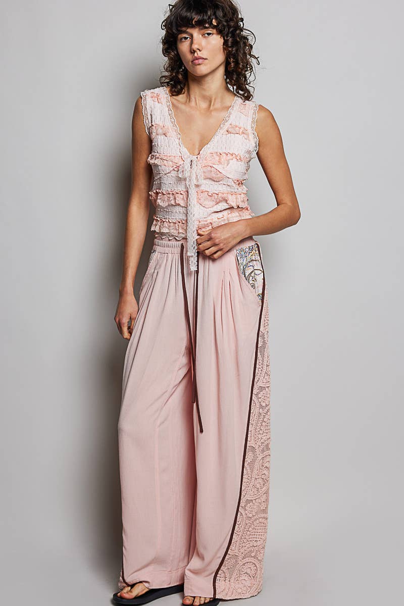 V-neck Sleeveless Cropped Woven Lace Top