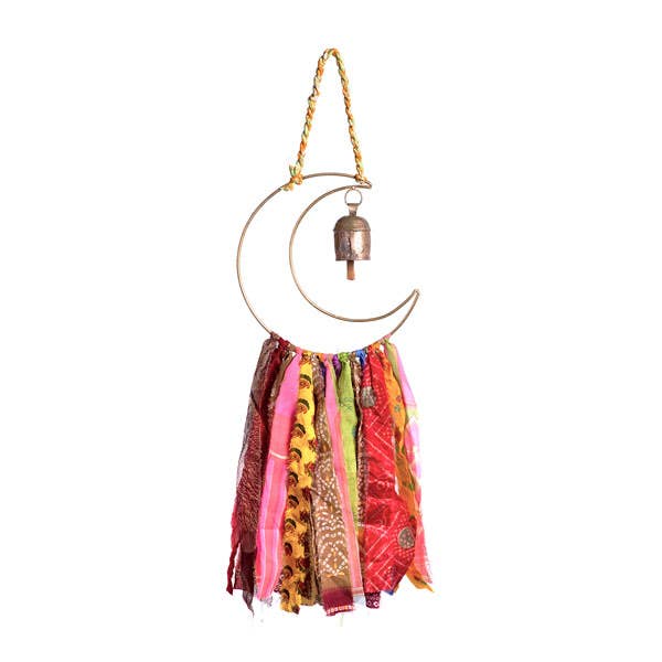Swapna Rainbow Bell Wind Chime Upcycled Sari - Handmade