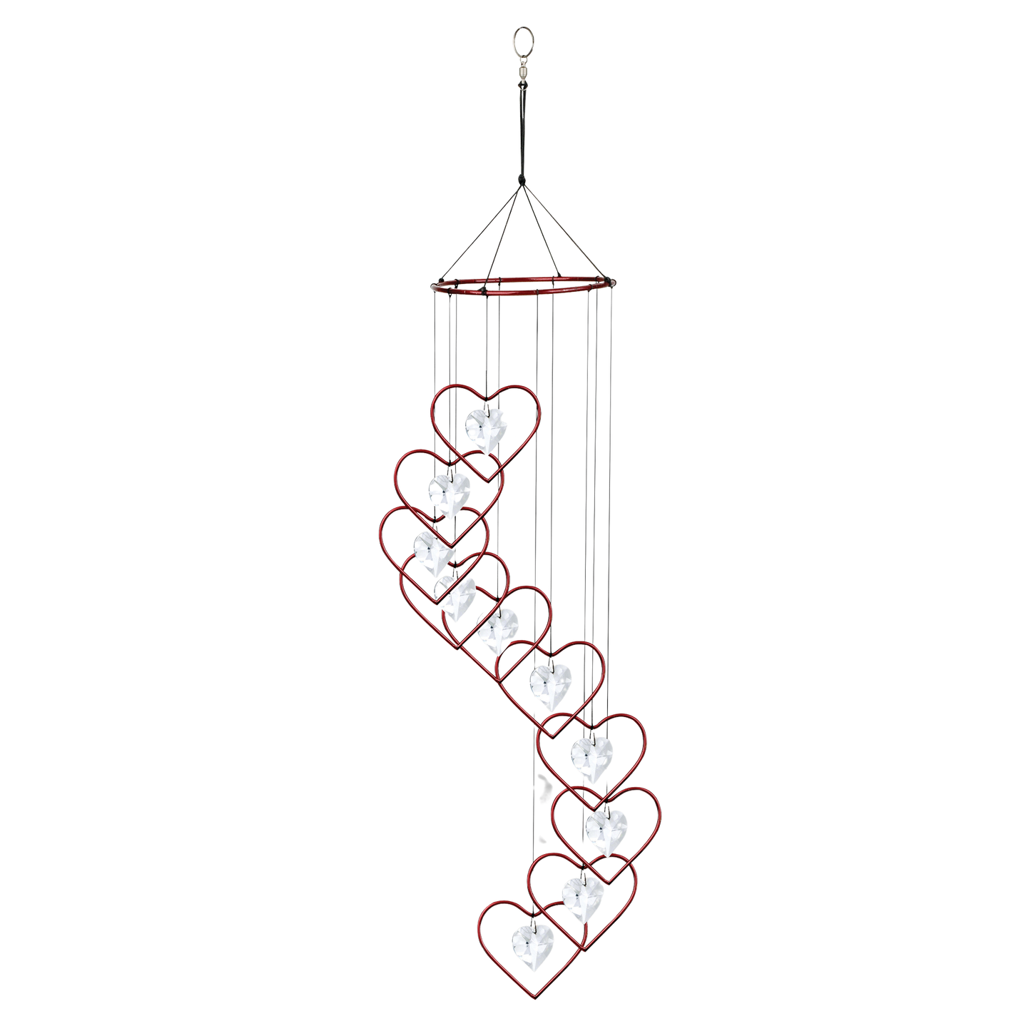 Red Crystal Heart Spiral Suncatcher Wind Chime - 36"