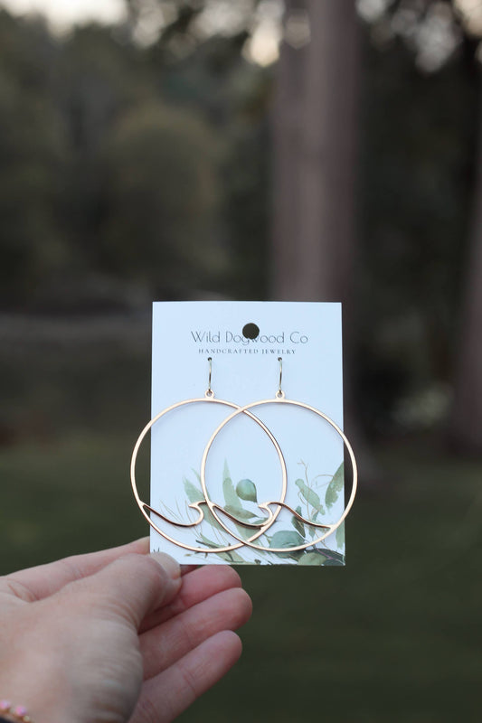 Wave brass earrings. Wave earrings, sun earrings.