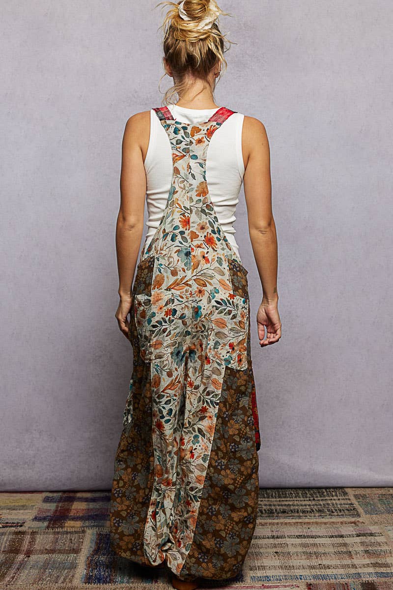 Boho Exaggerated Pocket Vintage Print Jogger Fit Overalls