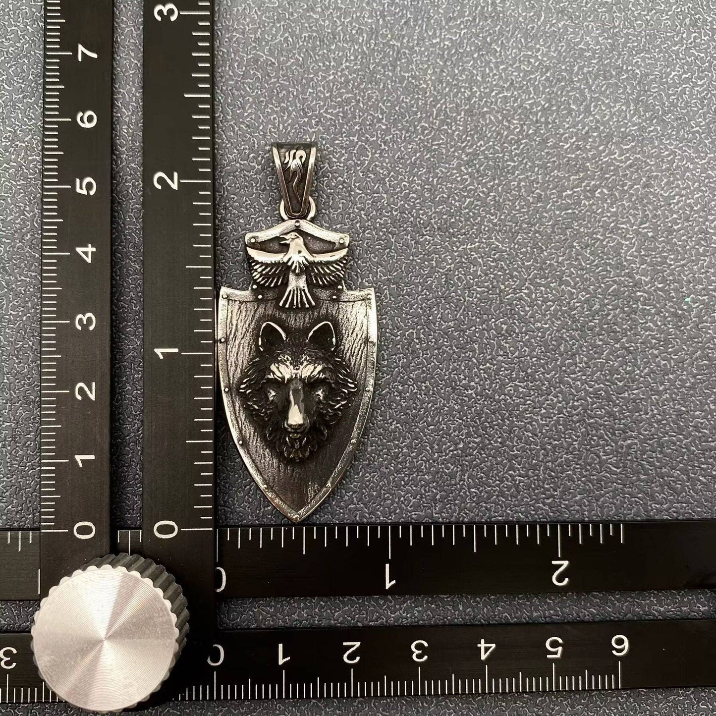 Stainless Steel Eagle & Wolf Head Shield Pendant