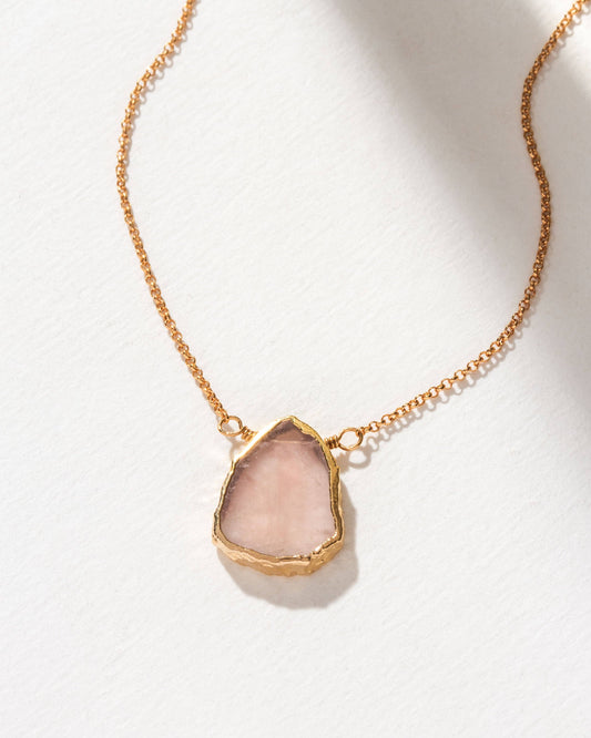 Earth, Wind and Fire Genuine Stone Necklace Gold - Rose Quartz